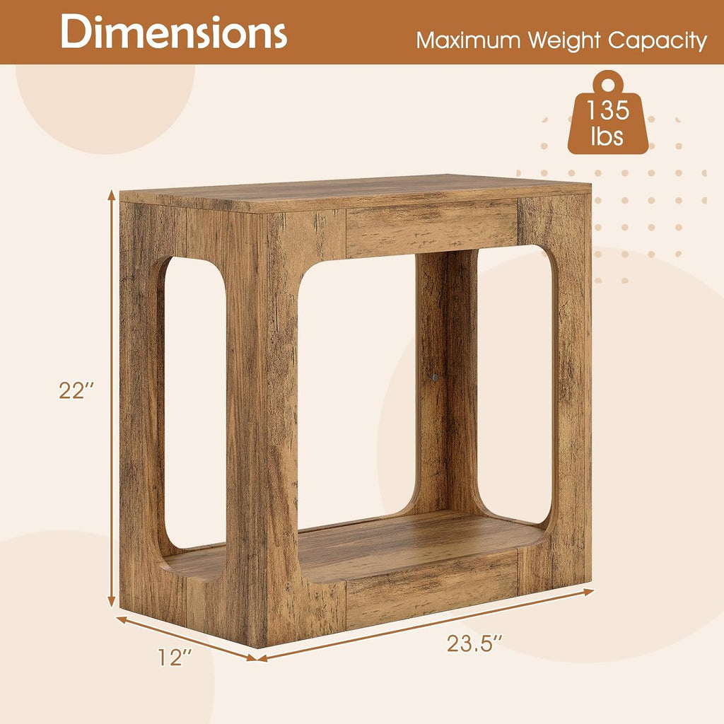Giantex Set of 2 Narrow End Side Table - 2-Tier Farmhouse Night Stand w/Open Storage Shelf, Arch Design, Accent Bedside Nightstand for Bedroom Entryway Small Spaces, Wood End Tables Living Room, Oak