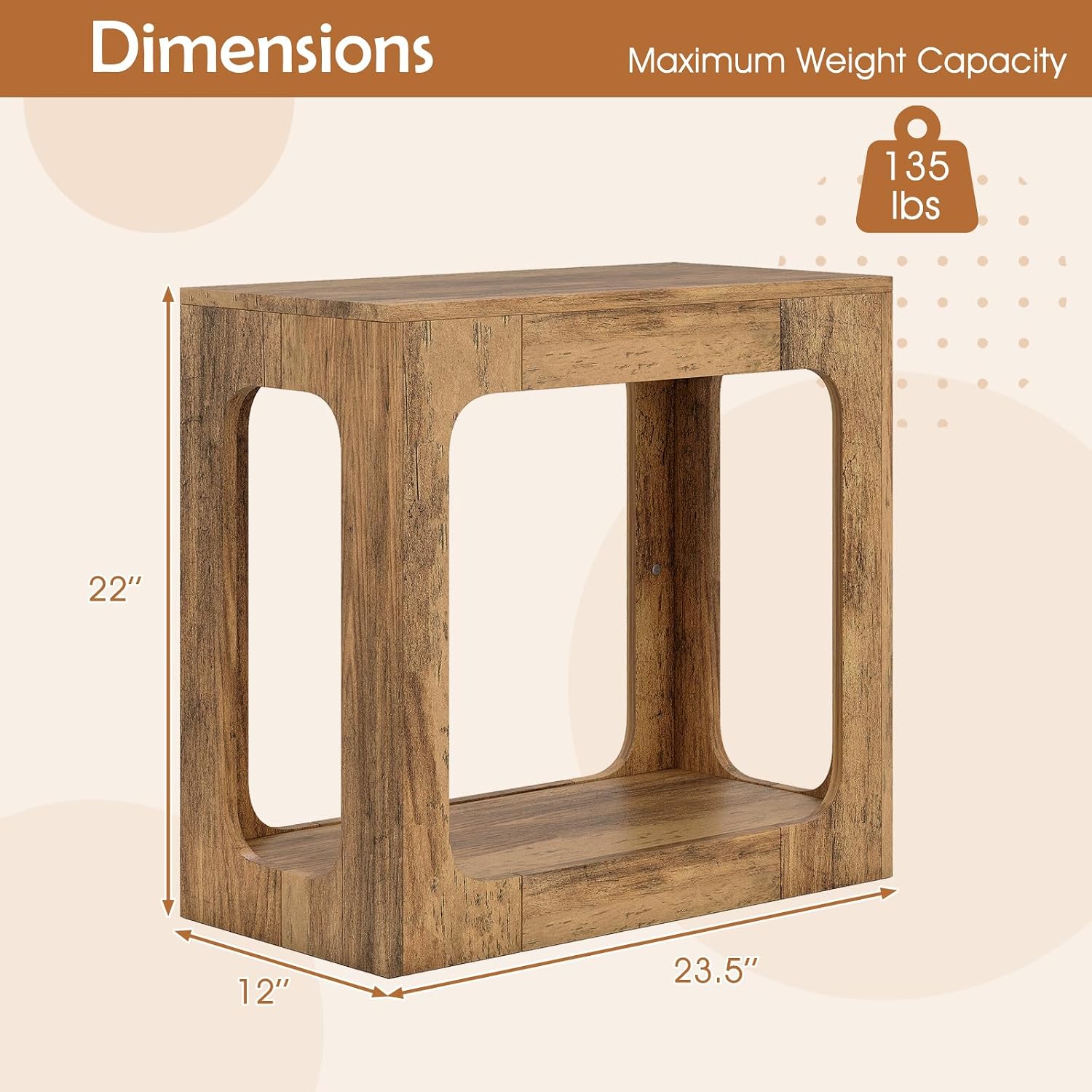 Giantex Set of 2 Narrow End Side Table - 2-Tier Farmhouse Night Stand w/Open Storage Shelf, Arch Design, Accent Bedside Nightstand for Bedroom Entryway Small Spaces, Wood End Tables Living Room, Oak