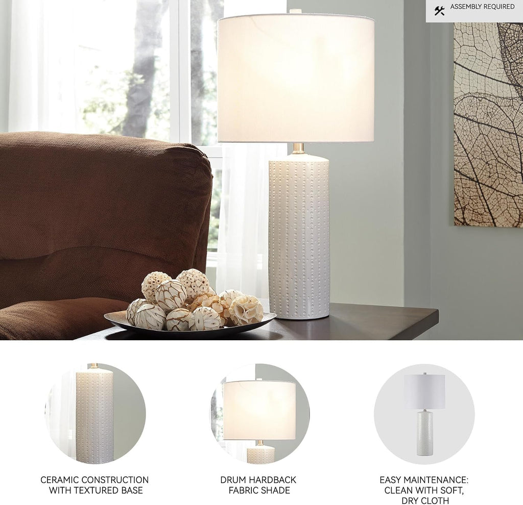 Signature Design by Ashley Steuben Textured Ceramic Table Lamp, 2 Count Lamps, 25', Solid White