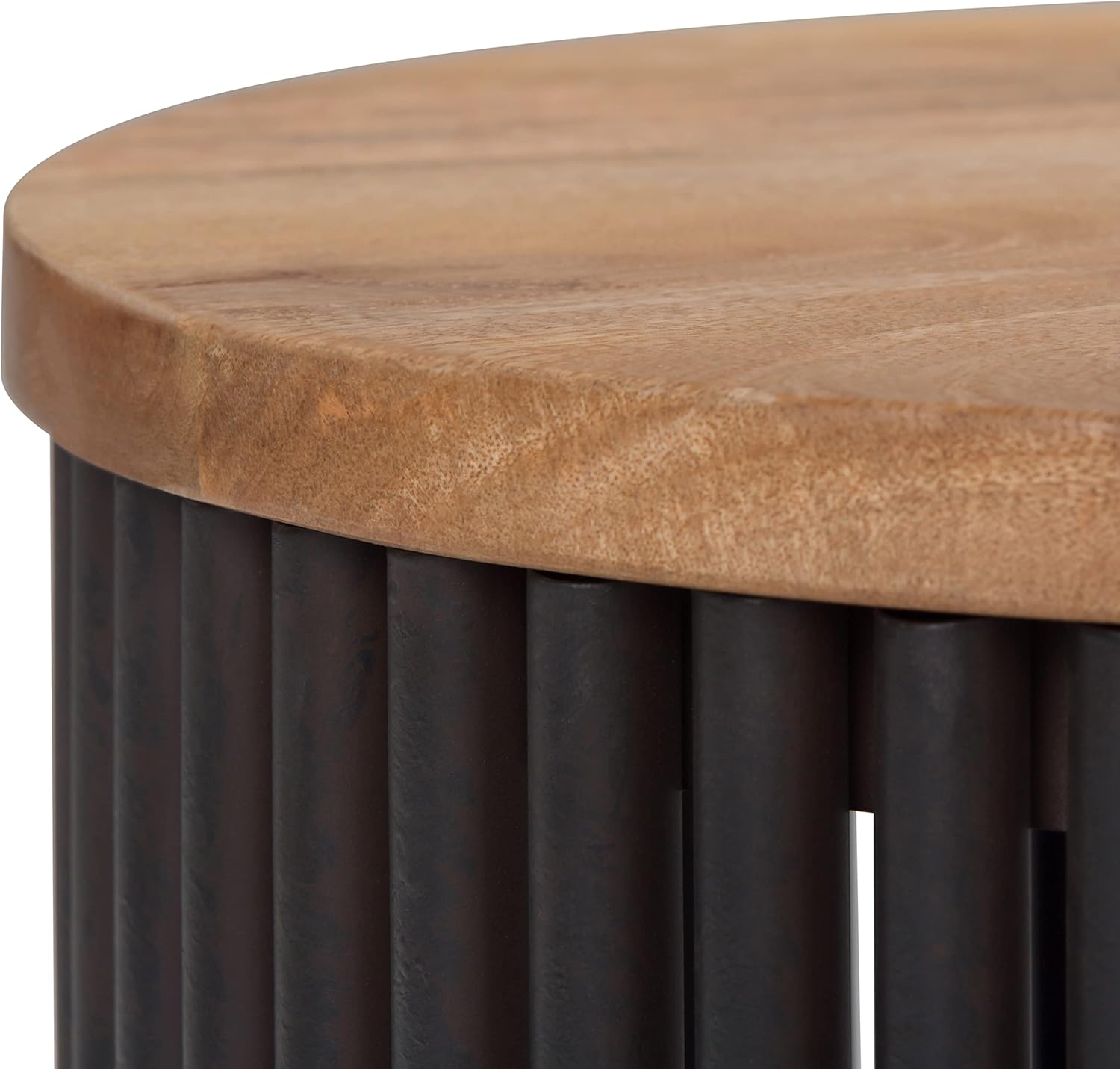 SIMPLIHOME Demy Metal and Wood Accent Table - 18 inch Wide Solid Metal Round End Table in Natural and Black, Industrial Side Table or Coffee Table for Living Room with Compact Design, Assembled | Side Table