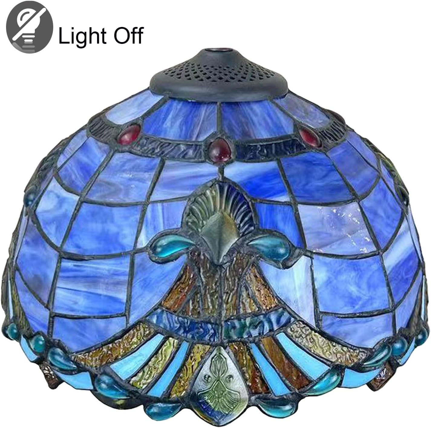 Tiffany Lamp Shade Replacement, Only 16-Inch Baroque Stained Glass Lampshades, Vintage Blue Glass Bead Light Cover Suitable for Table Lamp Floor Lamp Pendant Lamp Ceiling Lighting Home Decor