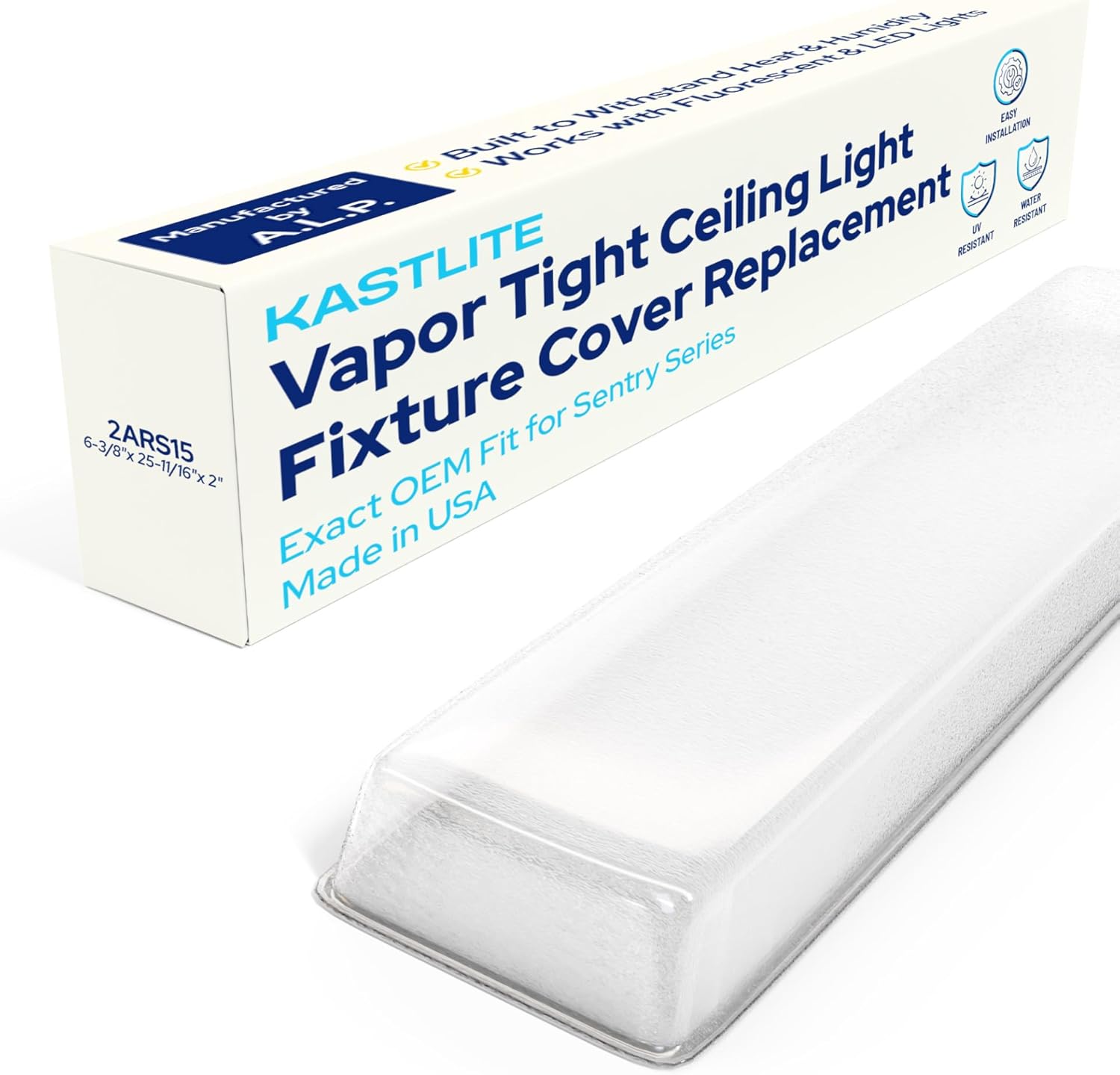 KASTLITE 2ARS15 ALP Vapor Tight LED & Fluorescent Light Covers for Ceiling Lights - Matte Acrylic Light Fixture Cover - Replacement for Sentry Series Vapor Tight Lights, 6-3/8'x 25-11/16'x 2', 4PK