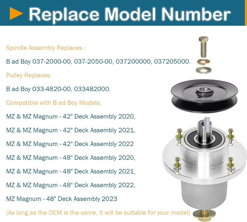 42' 48' Deck Spindle Assembly (037-2050-00 037-2000-00) Pulley (033-4820-00) Fits Bad Boy MZ Mag num MZ Zero Turn Mower (3 Pack)