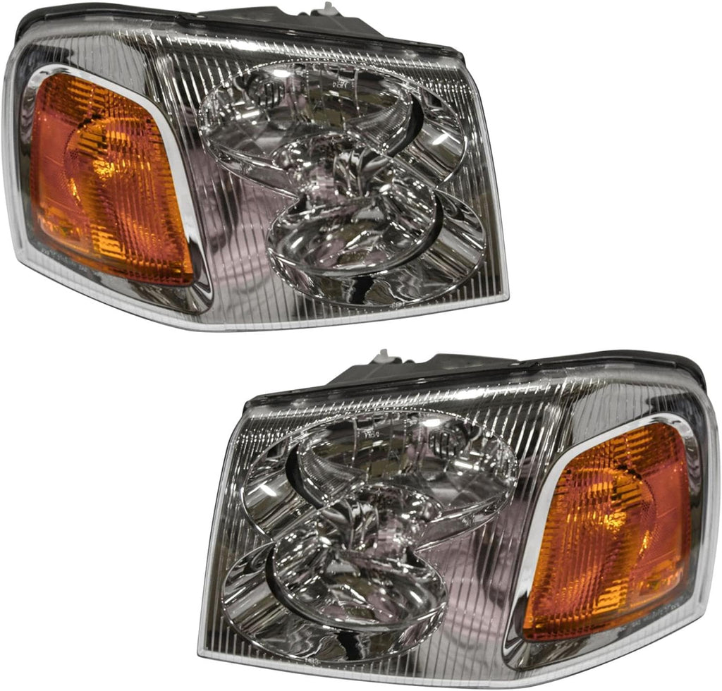 TRQ Driver and Passenger Side Headlight Assembly Set Chrome Housing Compatible with 2002–2009 GMC Envoy 2002–2006 GMC Envoy XL 2004–2005 GMC Envoy XUV