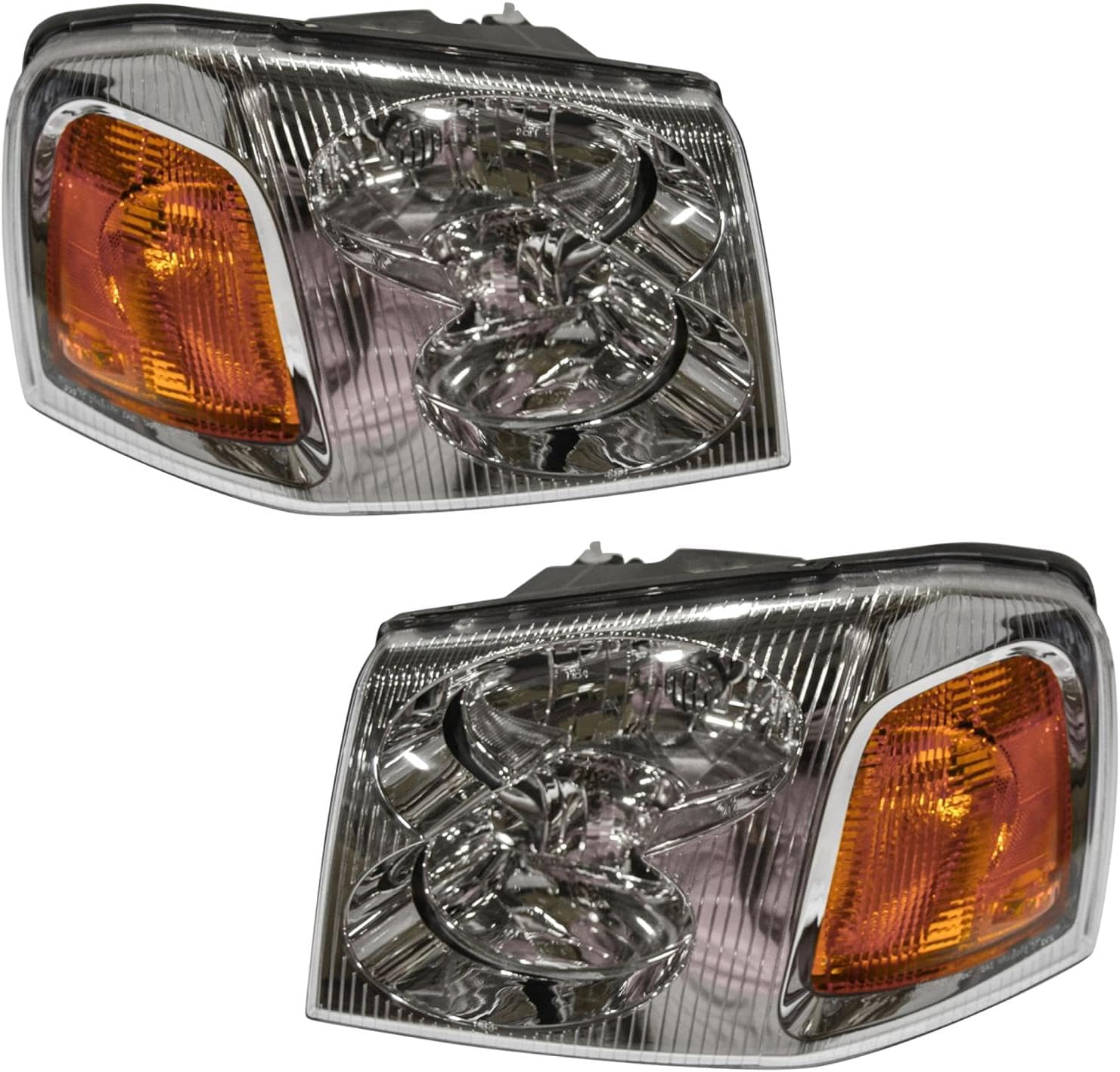 TRQ Driver and Passenger Side Headlight Assembly Set Chrome Housing Compatible with 2002–2009 GMC Envoy 2002–2006 GMC Envoy XL 2004–2005 GMC Envoy XUV