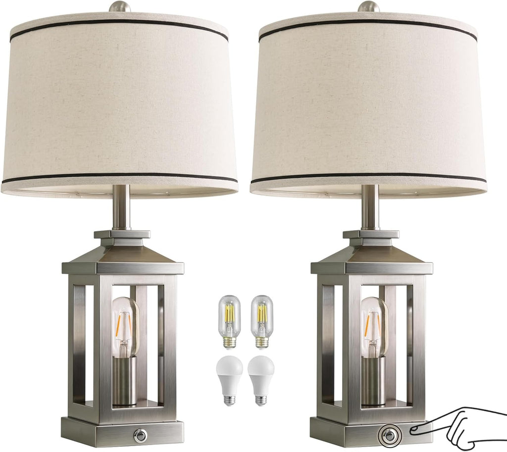 G-SAFAVA 24' Table Lamps for Living Room Bedroom Modern Metal Bedside Lamps Set of 2 Nightstand Lamp for Night Stands 3 Way Dimmable Touch Lamp with USB C+A Ports and 2 Light Sources, 4 Bulbs Includes