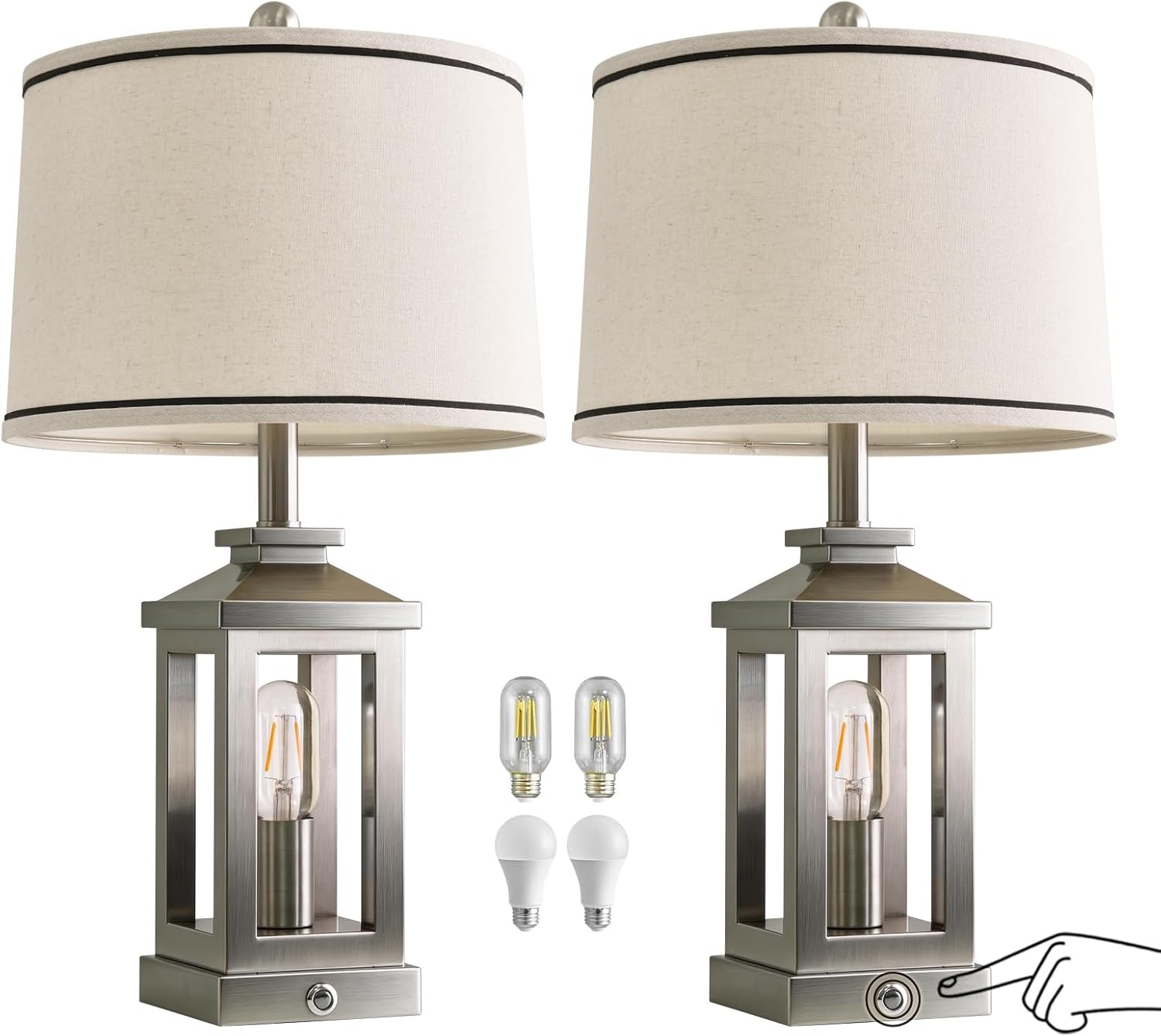 G-SAFAVA 24' Table Lamps for Living Room Bedroom Modern Metal Bedside Lamps Set of 2 Nightstand Lamp for Night Stands 3 Way Dimmable Touch Lamp with USB C+A Ports and 2 Light Sources, 4 Bulbs Includes