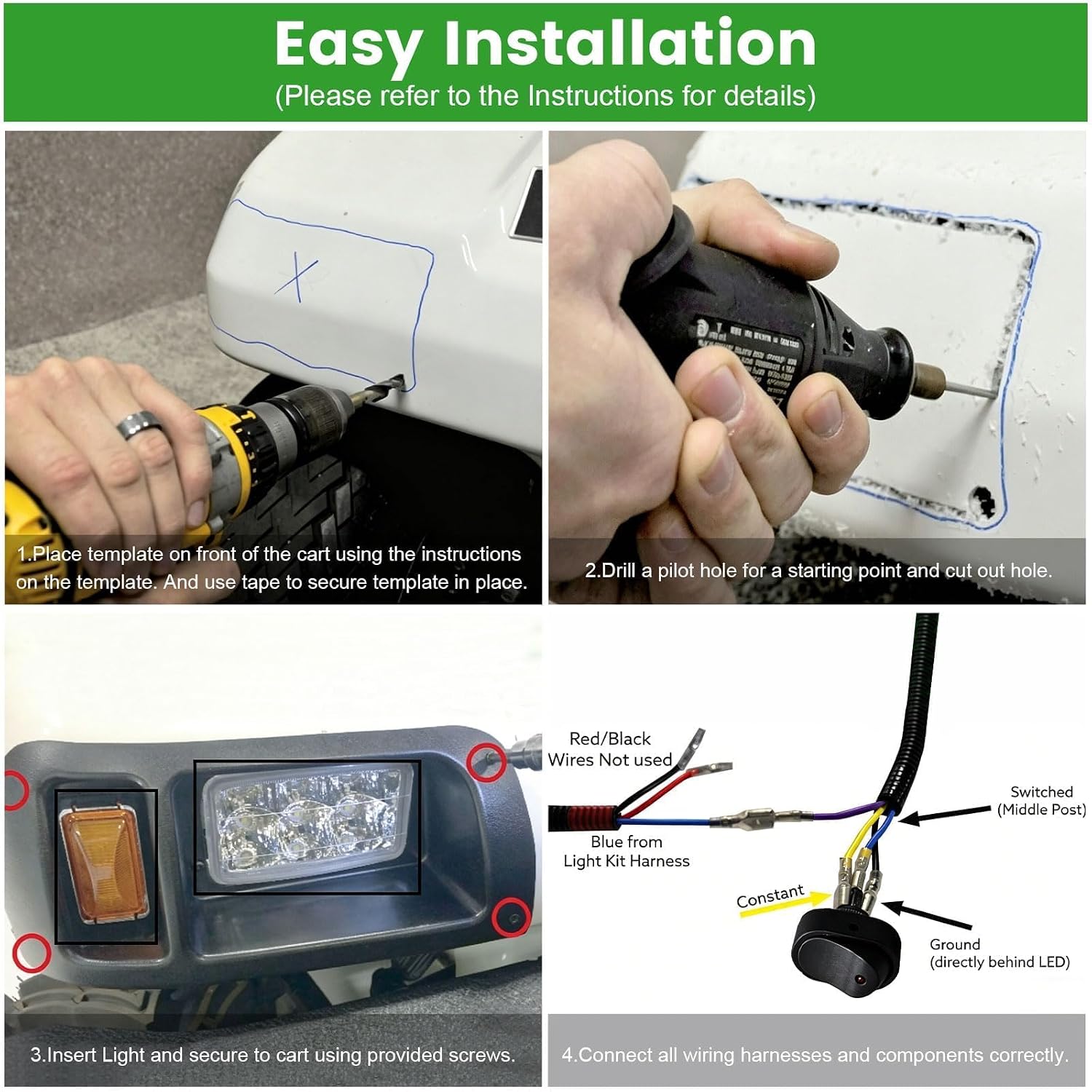 Lochnchn LED Headlight Tail Light Kit Compatible with Club Car DS Golf Carts 1993-UP 12V Street Legal Light Kit with Turn Signal Wire Harness Compatible with Club Car DS for Gas and Electric