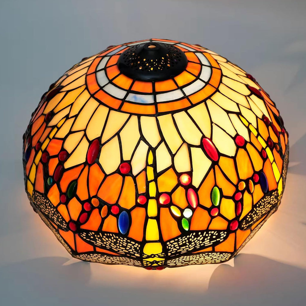 W16H9 Inch Tiffany Lamp Shade Replacement, Stained glass Dragonfly style Lampshades, Only Handmade Retro lampshade Replacement for Table Lamp Pendant Light Floor Lamp Ceiling Fixture,Orange