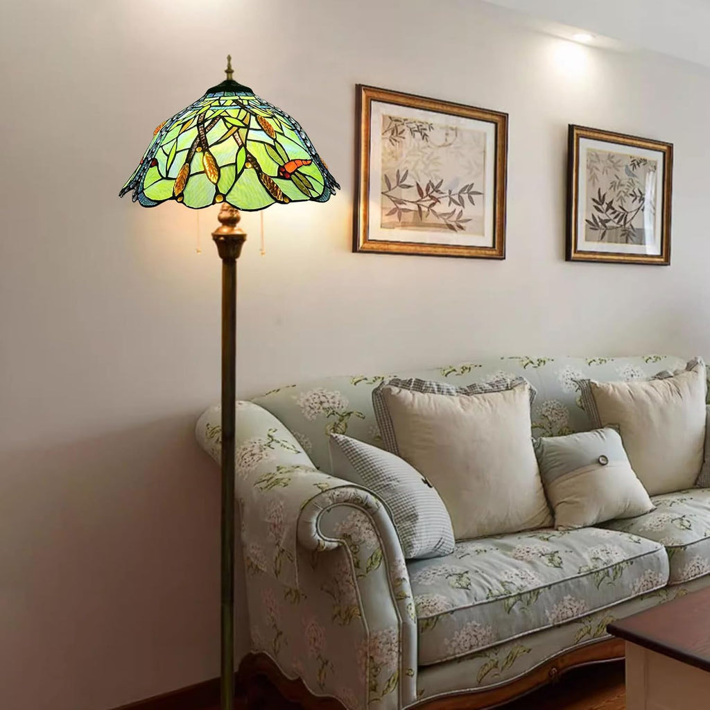 Tiffany Lamp Shade Replacement Only 16X9 Inch Dragonfly Stained Glass Lampshades, Vintage Victorian Green Light Cover for Table Lamp Floor Lamp Hanging Pendant lamp Ceiling Light