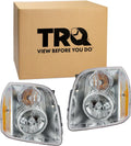 TRQ 2 Piece Headlight Assembly Set Chrome Bezel Driver & Passenger Side Compatible with Yukon Denali Yukon 2007-2014 Denali XL 1500 2007-2014 Yukon Denali Hybrid 2010-2013 GM2502318 GM2503318