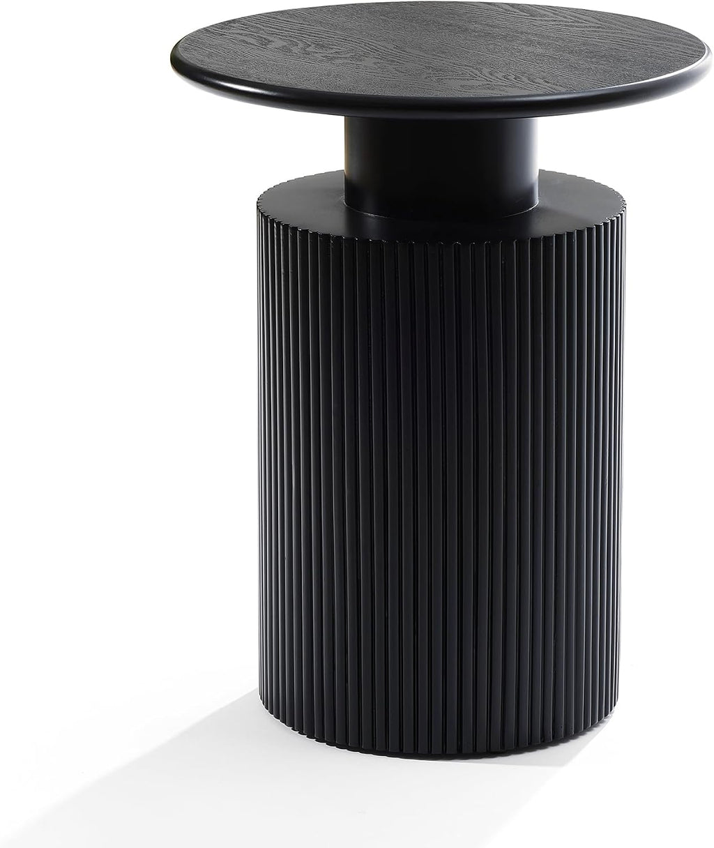 LuxenHome 21' Black Round Side Table, Fluted Black Side Table for Small Spaces, Modern Accent Round End Table for Living Room, Bedroom, Office