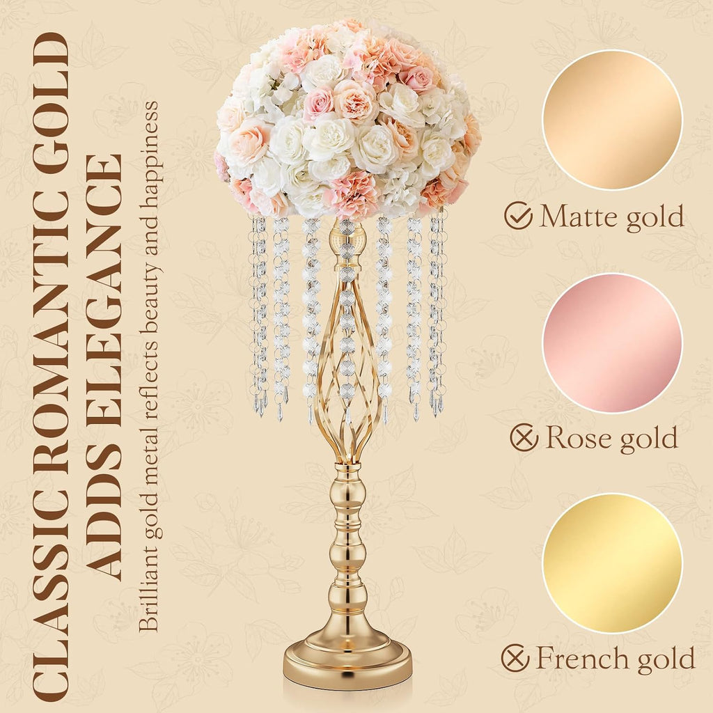 12 Pcs 21.7 Inch Tall Gold Centerpieces For Table Wedding-Metal Flower Gold Vases For Centerpieces For Wedding Reception With Crystal Fringe-Flower Stand For Wedding, Birthday(Centros De Mesa)