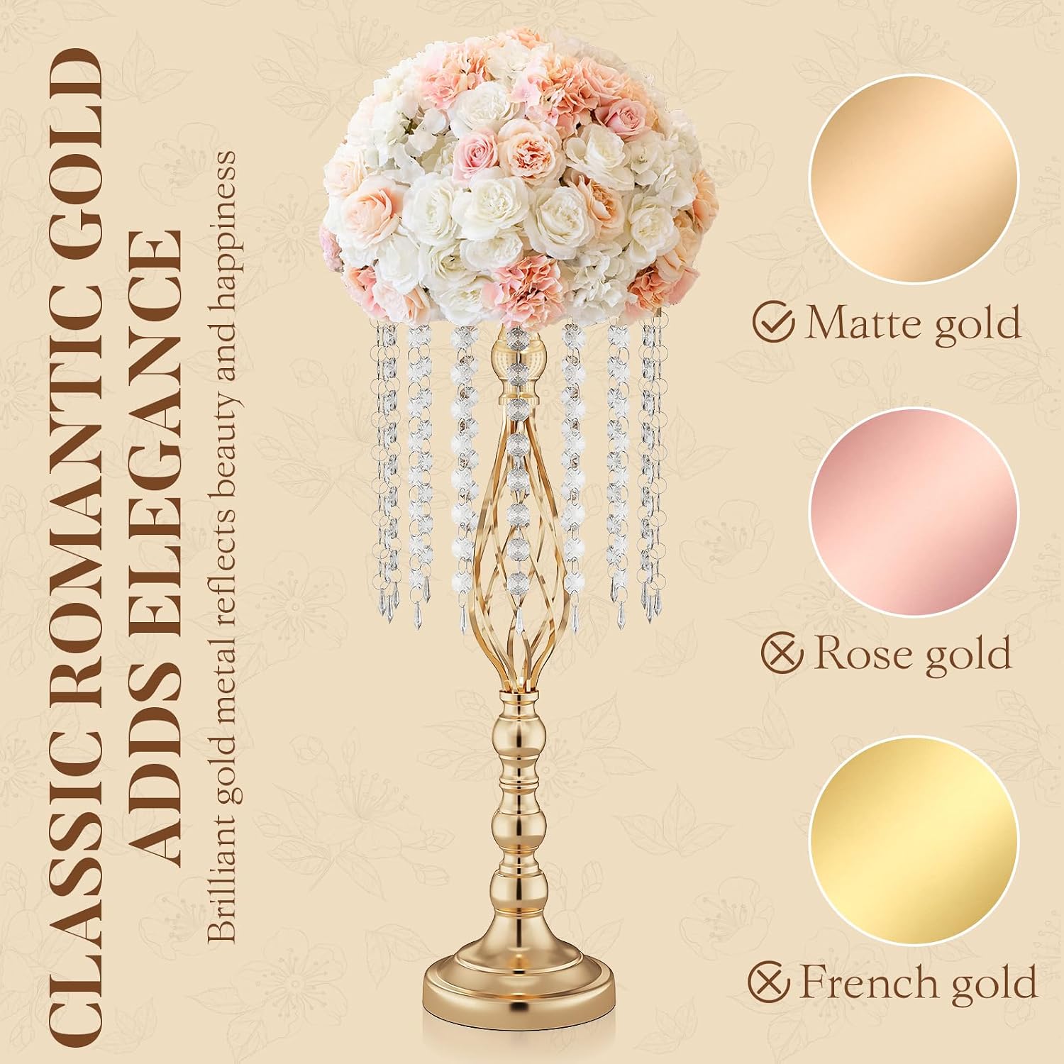 12 Pcs 21.7 Inch Tall Gold Centerpieces For Table Wedding-Metal Flower Gold Vases For Centerpieces For Wedding Reception With Crystal Fringe-Flower Stand For Wedding, Birthday(Centros De Mesa)