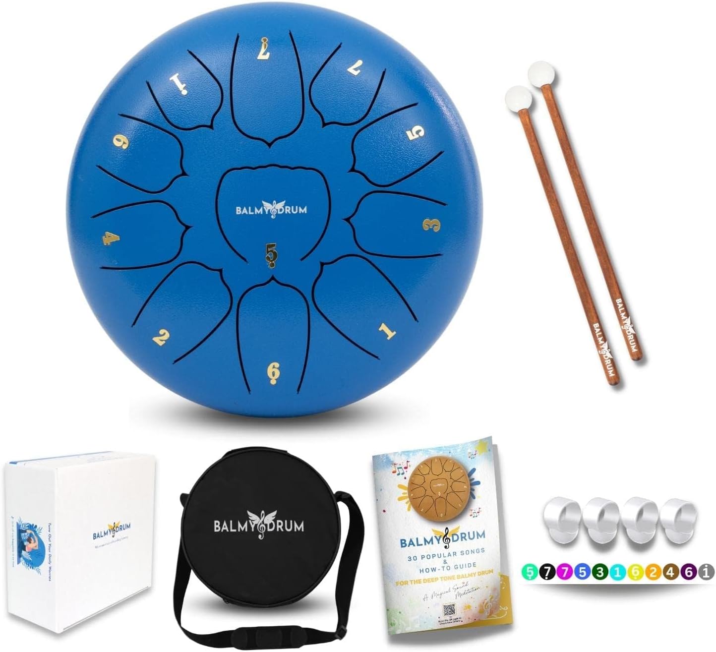 Balmy Drum Steel Tongue Drum 10 inch 11 Notes 440Hz, Handpan Drum with Music Book, Mallets, Carry Bag, Finger Picks, Rain Drum for Outdoor, Meditation Yoga Calming Instruments for Adults Kids (Blue)