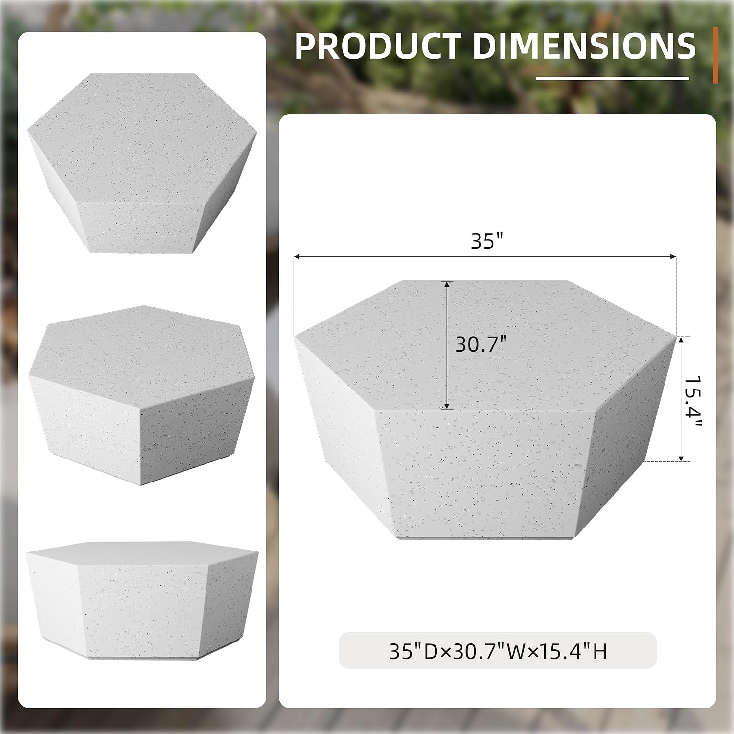 UPHA 35' Hexagon Outdoor Coffee Table, Modern Hollow Concrete Patio Table, Small Minimalist Low Accent Table for Living Room, Balcony, Deck, Backyard, Off-White