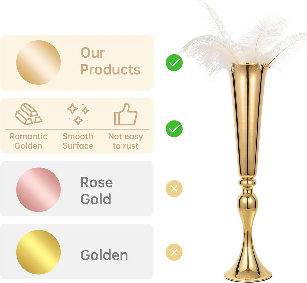 Metal Trumpet Vases for Centerpieces - Set of 10 Elegant Gold Vases for Table, 21.9' Tall Flower Stands for Table Centerpieces Anniversary Celebration Christmas Event Party Home Wedding Decorations