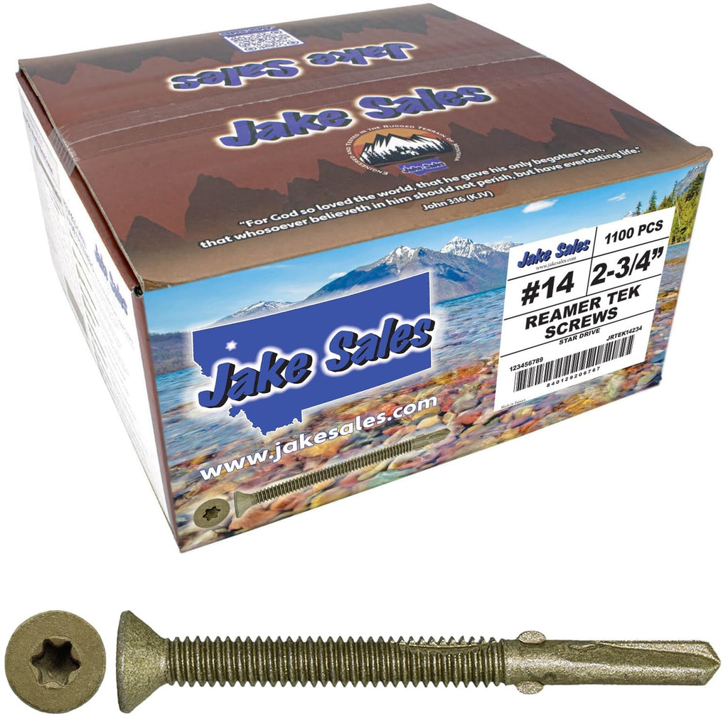 Jake Sales #14x2-3/4 Reamer Tek Torx/Star Head Self-Drilling Wood to Metal Screws - for Flatbeds, Trailers or Fastening Wood to Steel - T-30 Torx Screw Head (Full Box 1100 Screw Count)