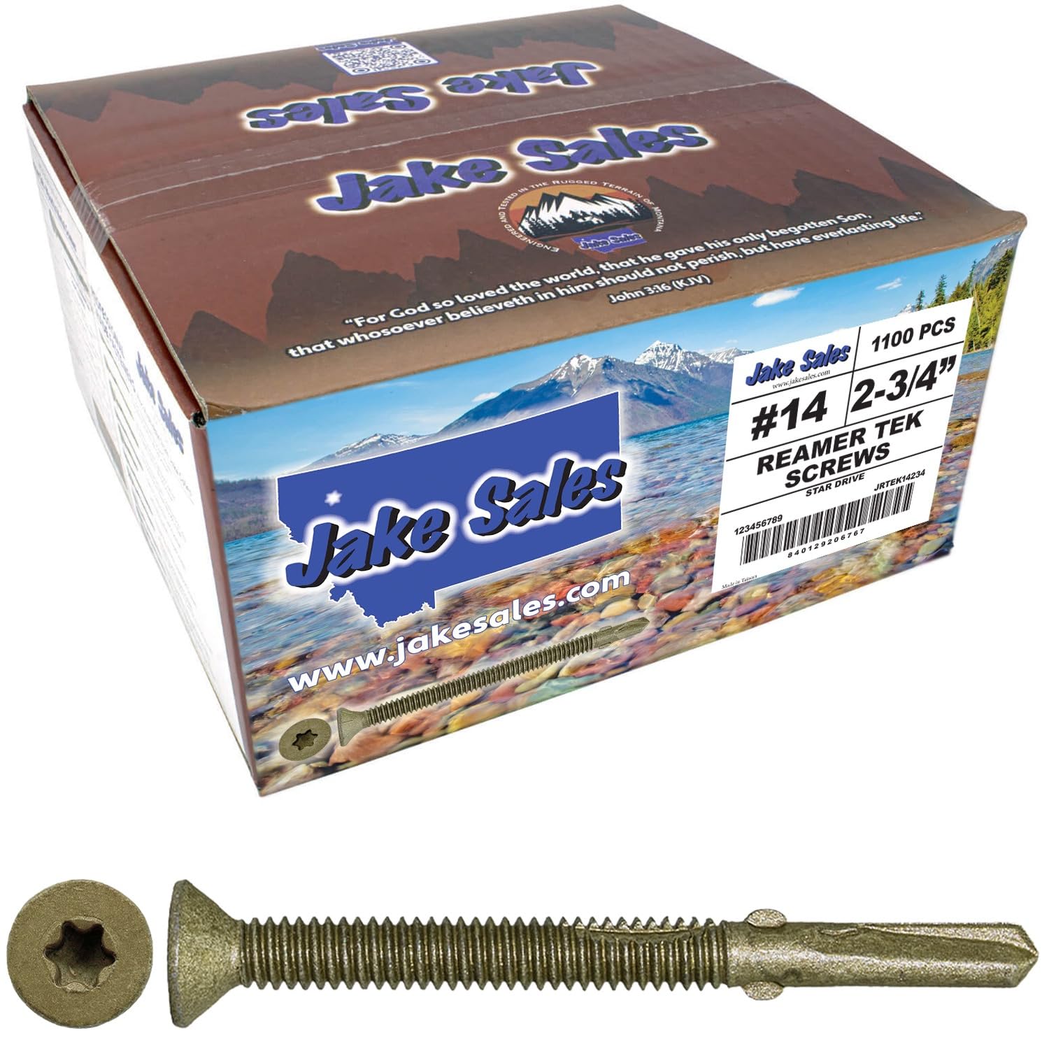 Jake Sales #14x2-3/4 Reamer Tek Torx/Star Head Self-Drilling Wood to Metal Screws - for Flatbeds, Trailers or Fastening Wood to Steel - T-30 Torx Screw Head (Full Box 1100 Screw Count)
