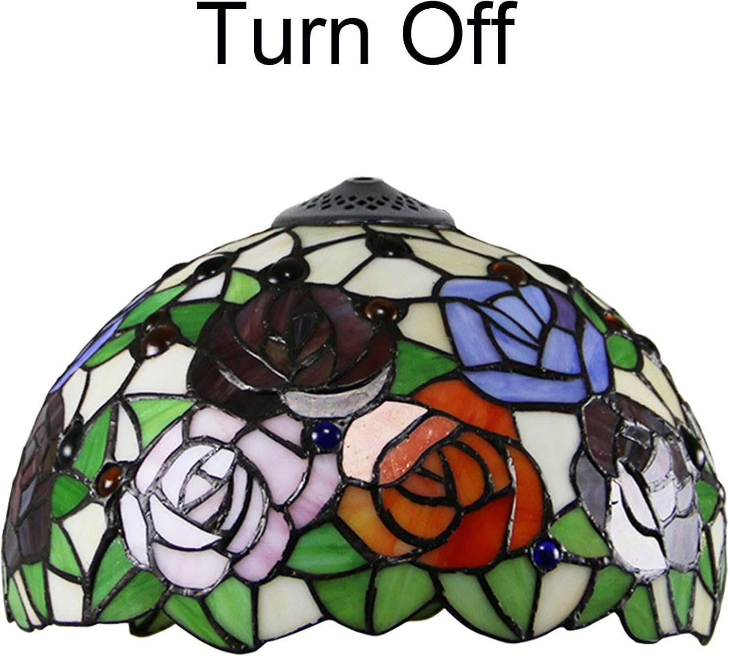 Tiffany Stained Glass Single Lampshade 12 Inch Colored Rose Table Lamp Shade Pendant Hanging Light Fixture Ceiling Lamp Replacement Shade Red Orange Blue Pink Flower Green Leaves,B2