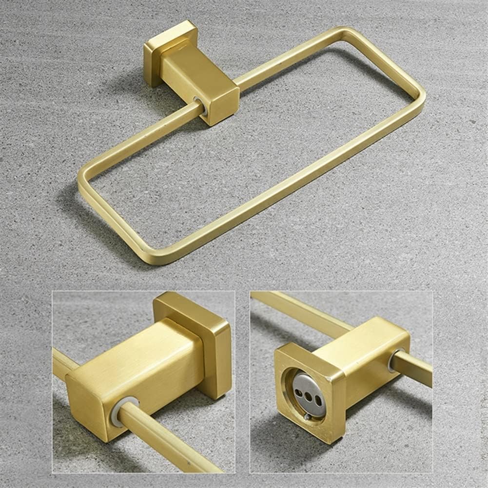 Bathroom Bath Towel Holder, Hand Towel Ring, Nordic Style Brushed Gold Towel Ring, Towel Rack, Towel Hanging, Wall Mounted Square Towel Bar