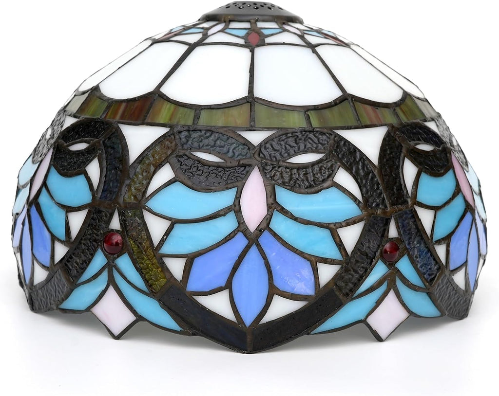 Tiffany Style Lamp Shade, 12 Inch Blue Love Heart Stained Glass Lamp Shade Replacement Pastoral Lamp Cover Accessories Fit for Table Lamp Pendant Light Ceiling Light