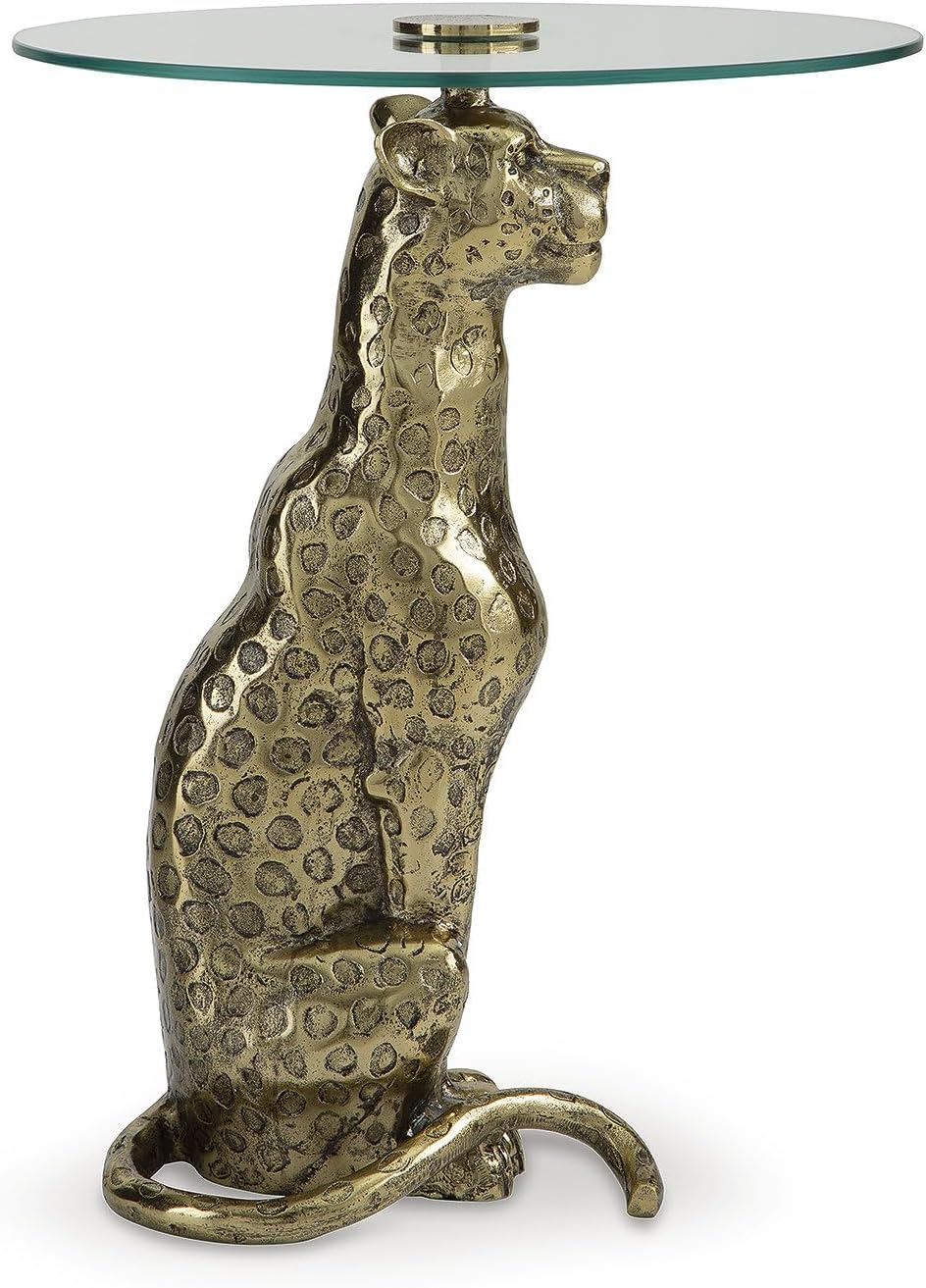 Signature Design by Ashley Vallain Industrial Glass Tabletop Accent Table with Leopard Base, Metallic & Glass