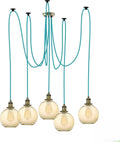 Turquoise 5 Pendant Light Chandelier with Amber Glass Globe Shades