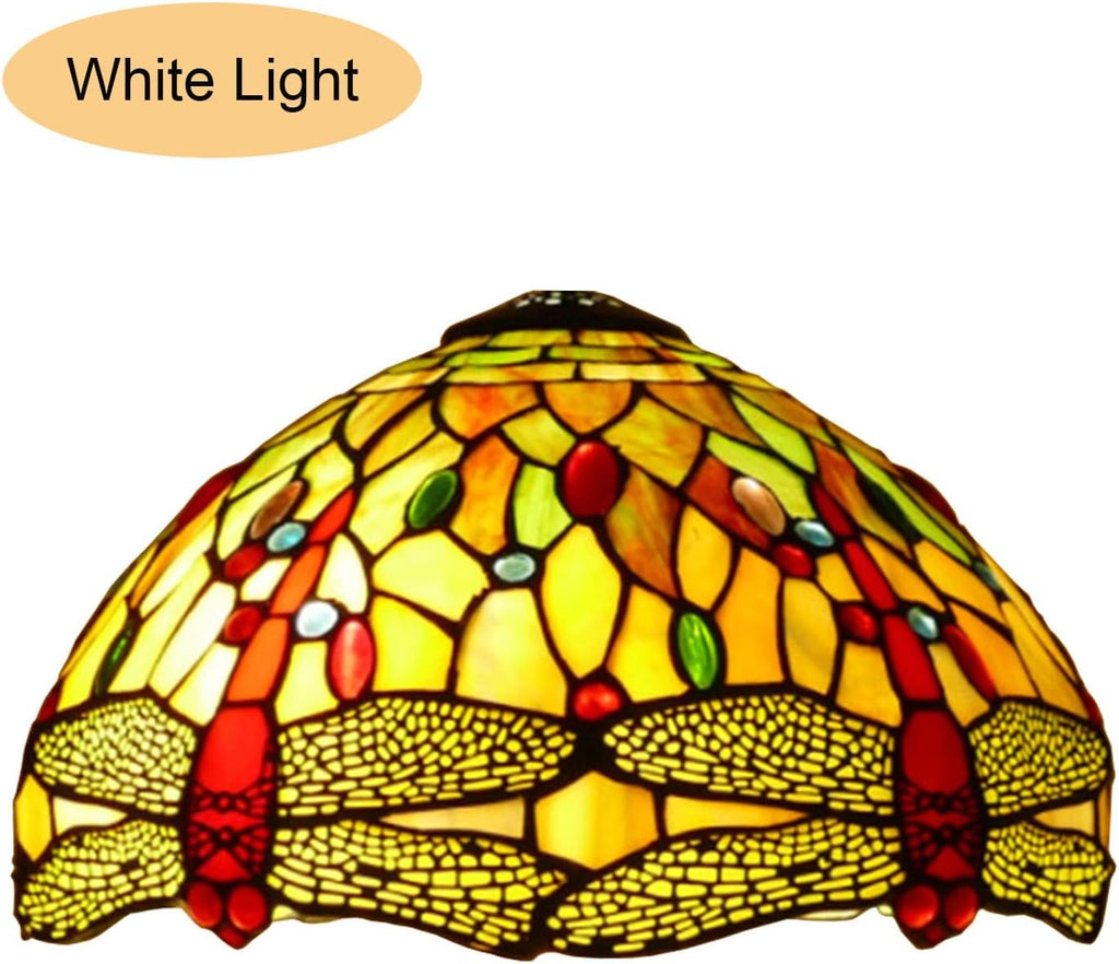 12 Inch Dragonfly Stained Glass Lamp Shade, Tiffany Style Lampshades Replacement, Handmade Vintage Lamp Cover Accessories Only for Table lamp Pendant Light Ceiling Fixture,Red