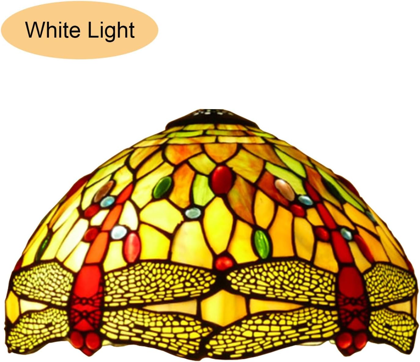 12 Inch Dragonfly Stained Glass Lamp Shade, Tiffany Style Lampshades Replacement, Handmade Vintage Lamp Cover Accessories Only for Table lamp Pendant Light Ceiling Fixture,Red