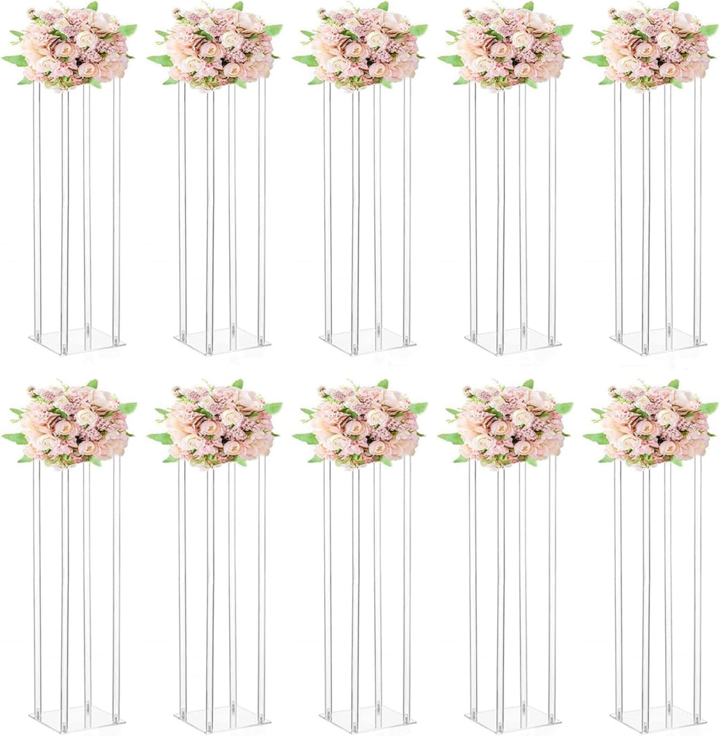 10 Pcs Wedding Centerpieces Acrylic Vases Clear Column Flower Vase Stands 7.87'' x 7.87'' x 31.5'' Rectangular Flower Display Table Stands for Wedding Party Events Reception Table Decor