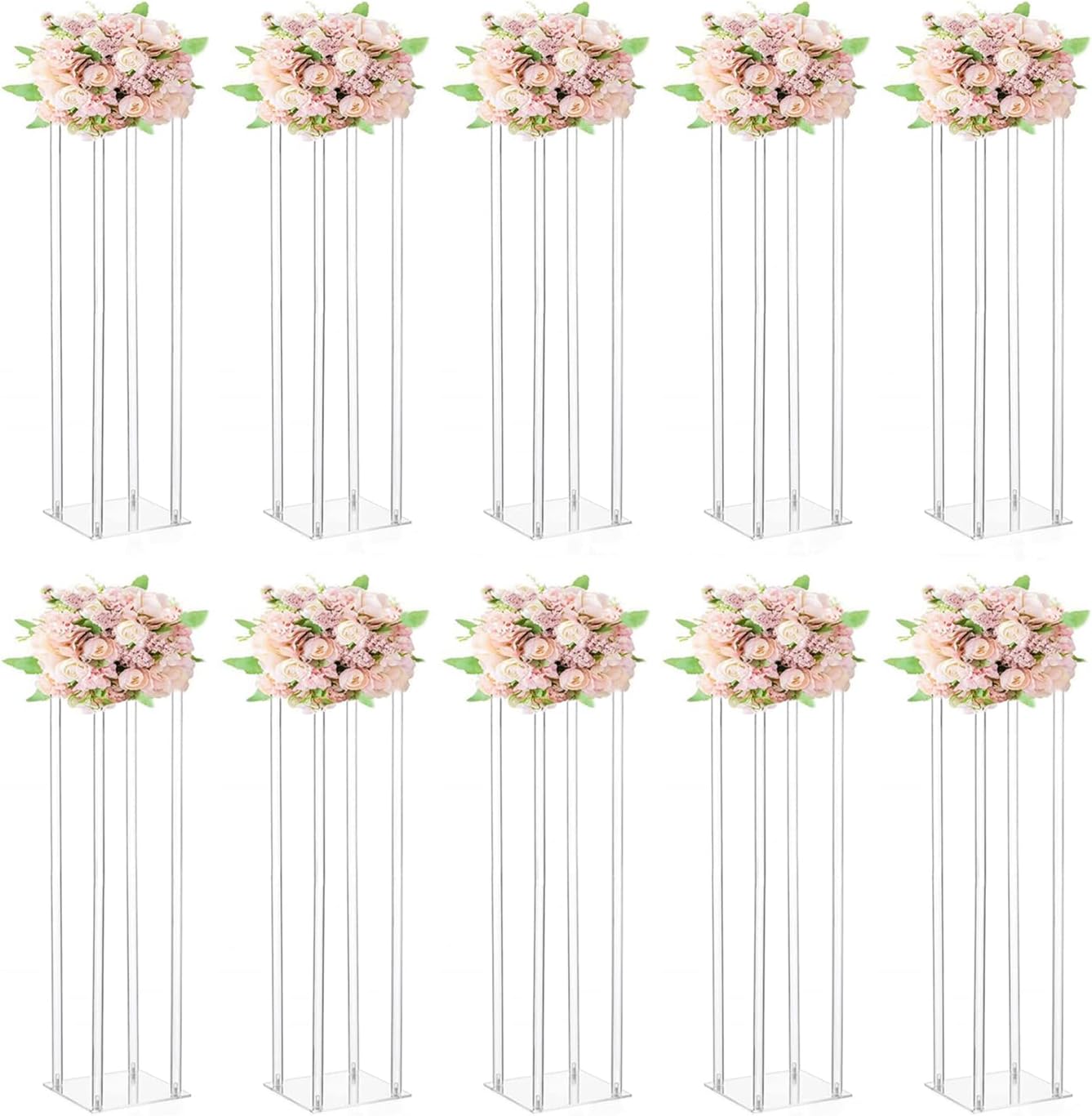 10 Pcs Wedding Centerpieces Acrylic Vases Clear Column Flower Vase Stands 7.87'' x 7.87'' x 31.5'' Rectangular Flower Display Table Stands for Wedding Party Events Reception Table Decor