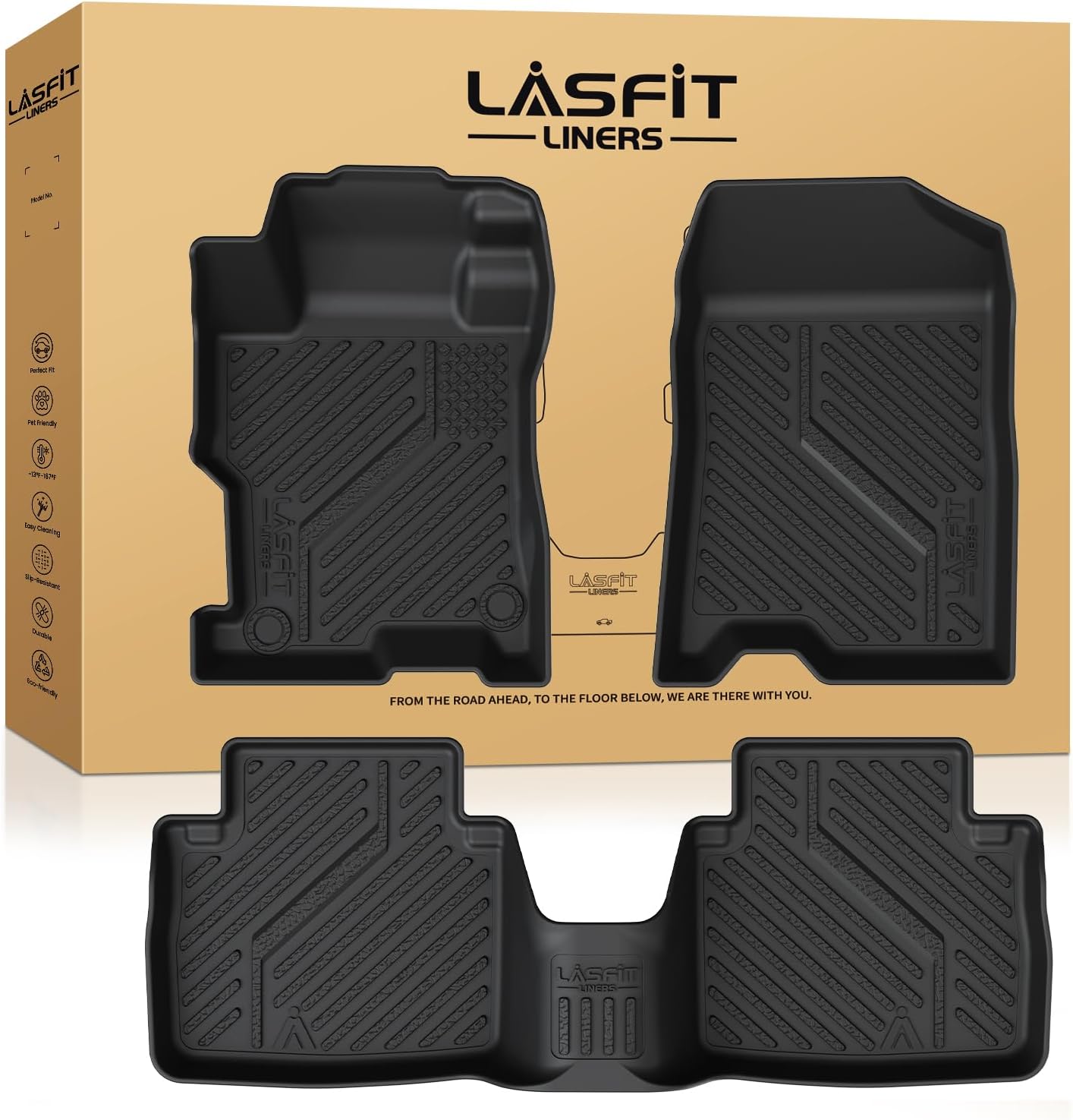 LASFIT Floor Mats for Honda Accord Sedan 2012 2011 2010 2009 2008, All Weather Custom Fit TPE Floor Liners 1st & 2nd Row, Black (Not for Coupe)