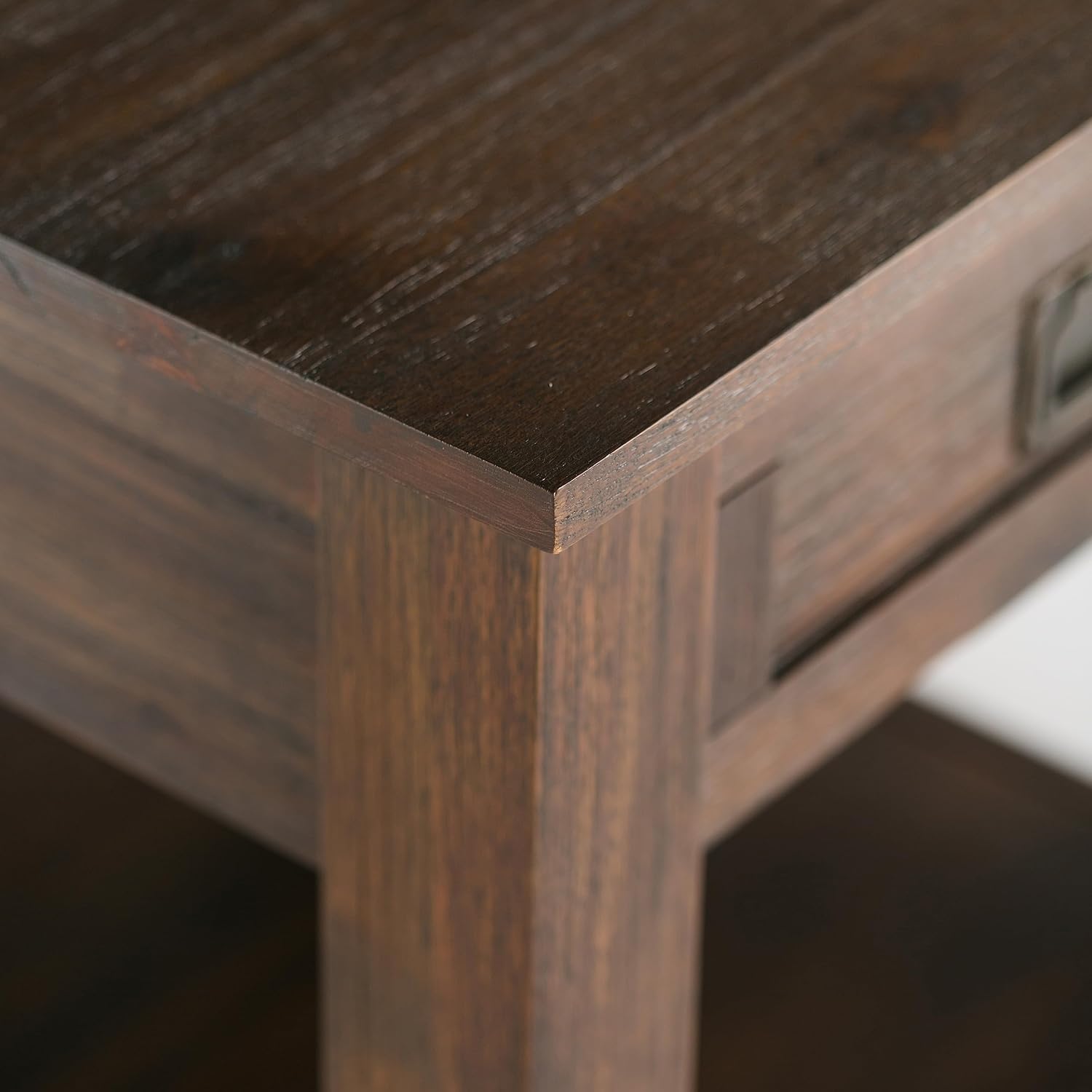 SIMPLIHOME Monroe End Table - 22 inch Wide Solid Acacia Wood Side Table in Distressed Charcoal Brown, Rustic Accent Table for Living Room or Bedroom with Drawer and Shelf
