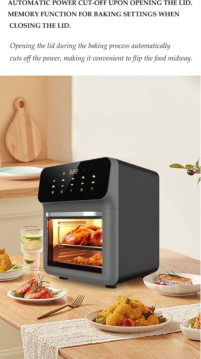15L See-Through Visual Air Fryer with LED Light, 1800W Multi-Function Oven for Frying, Grilling, Roasting, Healthy Cooking, Large Capacity Kitchen Appliance
