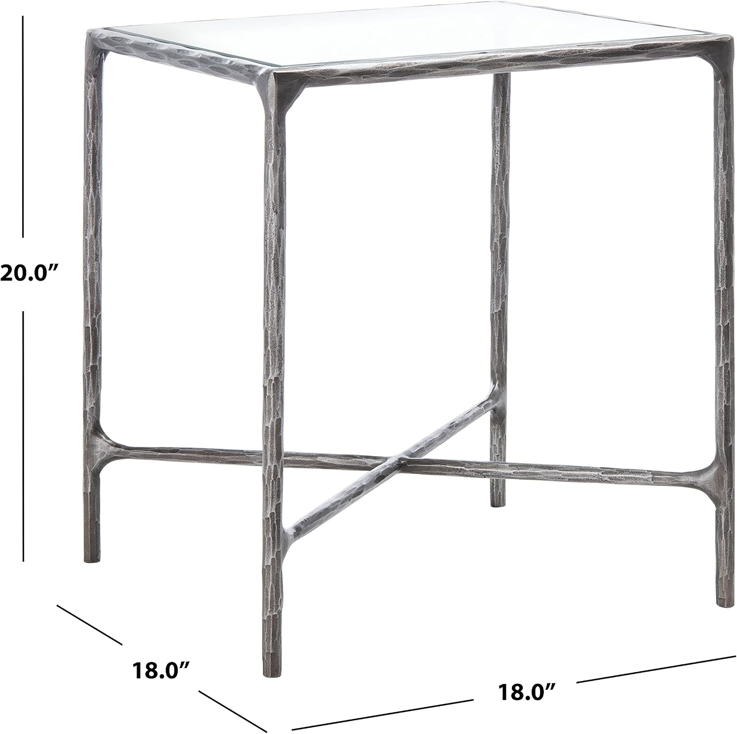 SAFAVIEH Couture Home Collection Jessa Silver Metal/Tempered Glass Top Square End Table (Fully Assembled)