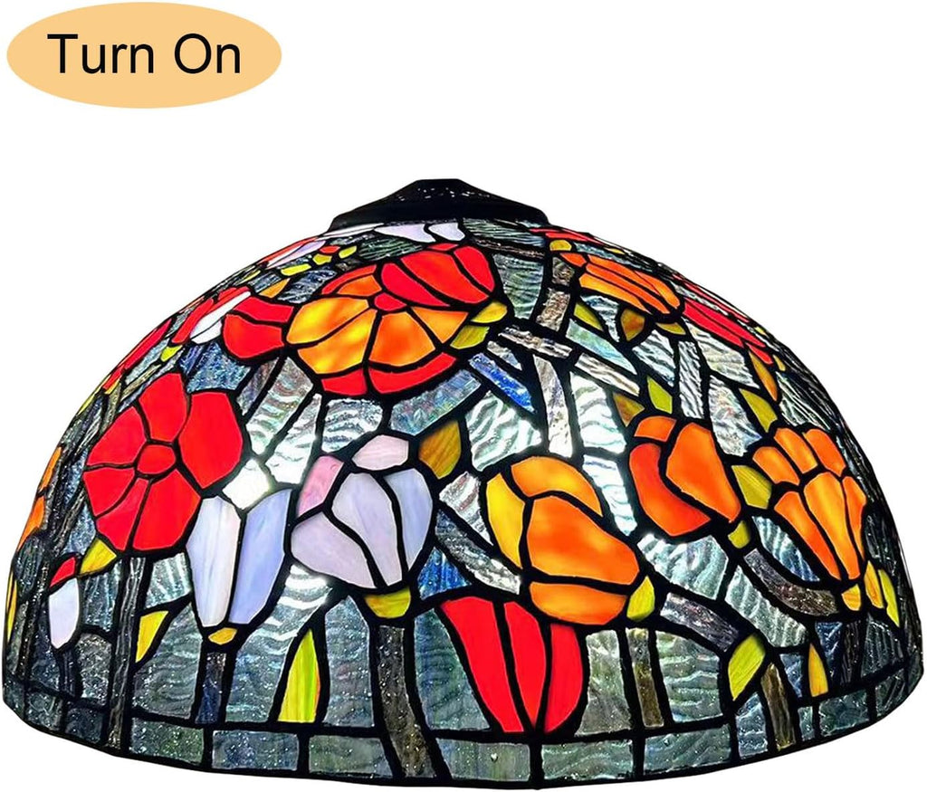 Tiffany Lamp Shade Replacement Only 16X9 Inch Stained Glass Lampshades, Vintage Red Orange Blue Flower Light Cover for Table Lamp Floor Lamp Hanging Pendant lamp Ceiling Light