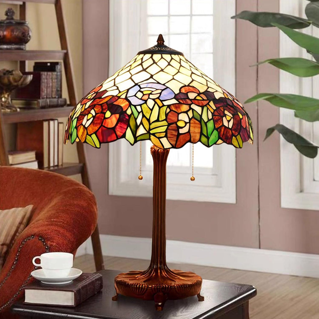 Rose Table Lamp Shade Replacement Only 16X9 Inch Tiffany Style Stained Glass Cream Amber Lampshades, Vintage Pastoral Romance Light Cover for Desk Light Floor Lamp Pendant Ceiling Lamp,A2