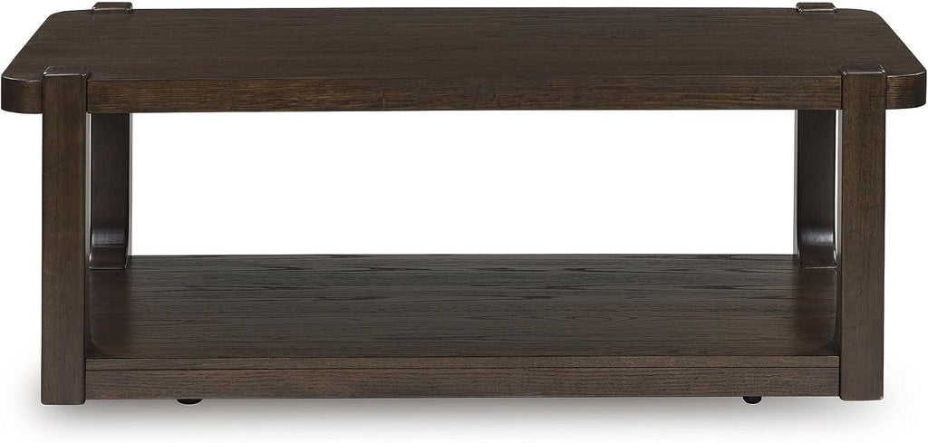 Signature Design by Ashley Breckington Contemporary Coffee Table with Lower Shelf and Casters, Dark Brown