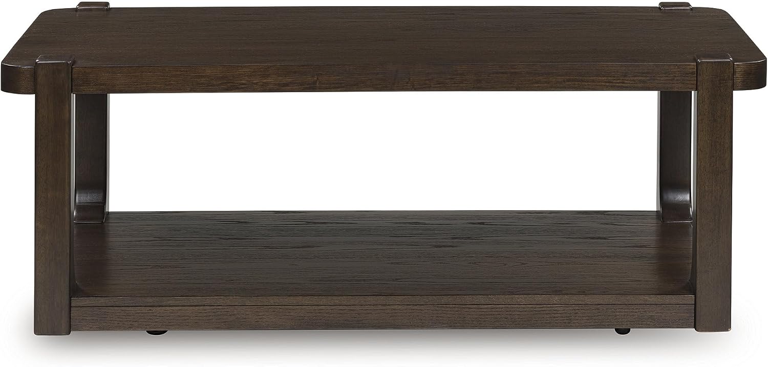 Signature Design by Ashley Breckington Contemporary Coffee Table with Lower Shelf and Casters, Dark Brown
