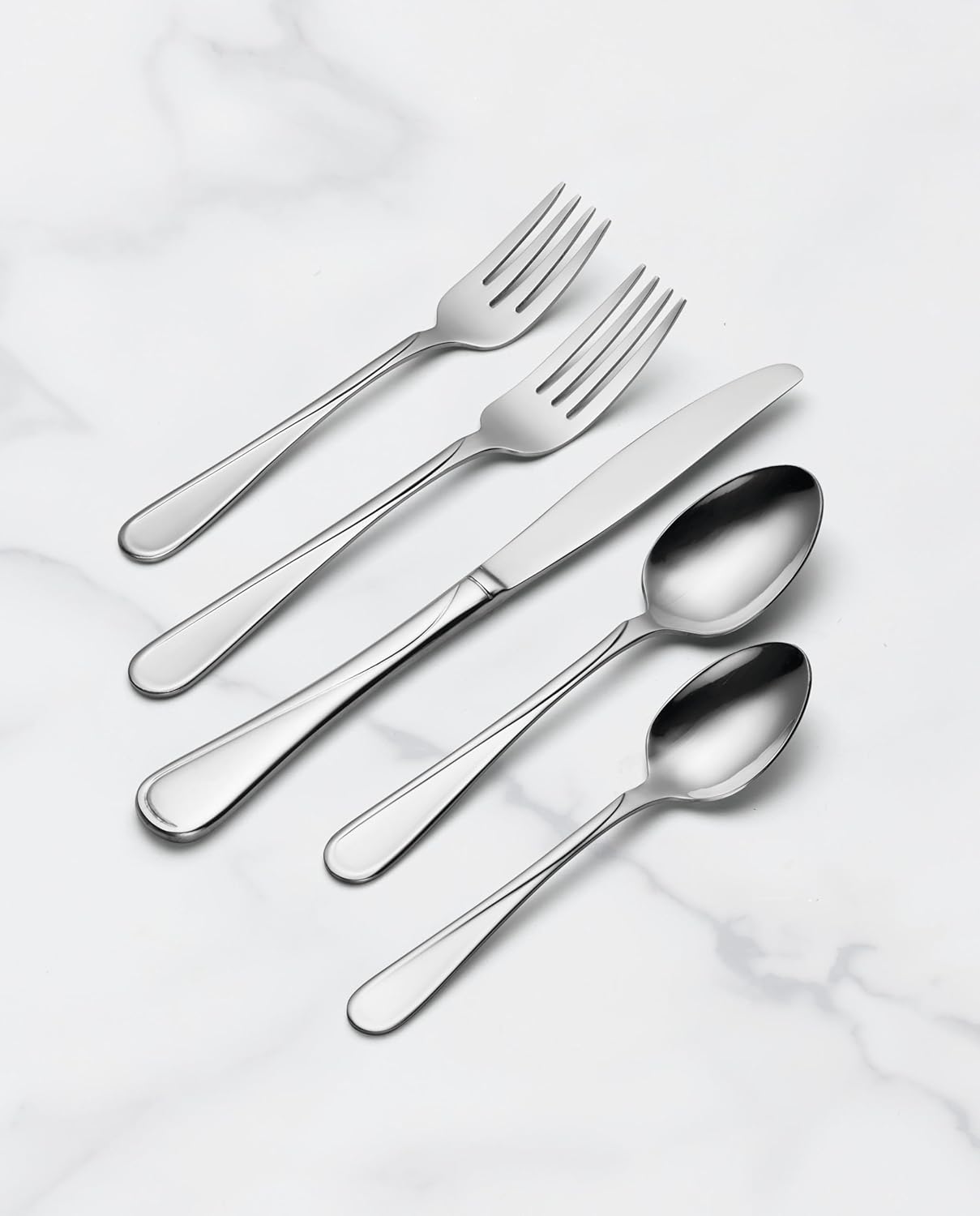 Oneida Silverware Set For 12, Flight 65-Piece Everyday Flatware Set with Serving Utensils, Service For 12, 18/0 Stainless Steel, Mirror Finish, Dishwasher Safe, Light Weight, Dining (Silver, 65 Piece)