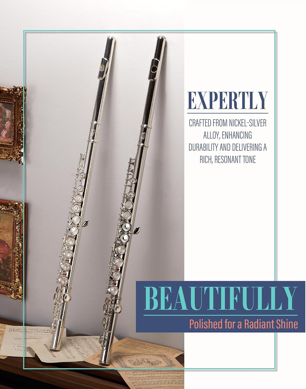 AKLOT Closed-Hole Concert C Flute: Flute Instrument with 16 Keys, Offset G, Smooth Silver-Plated Keys, Air-Tight Pads, Include Stylish Leather Hard Case, Cleaning Kit, Stand, Gloves (LUM-MV)