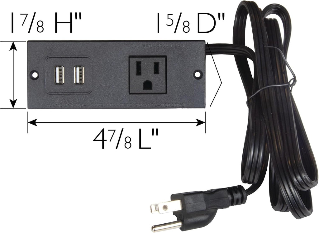 Recessed Power Strip Replacement USB Assembly, Leick Home Tables, Black - Design House, 931618