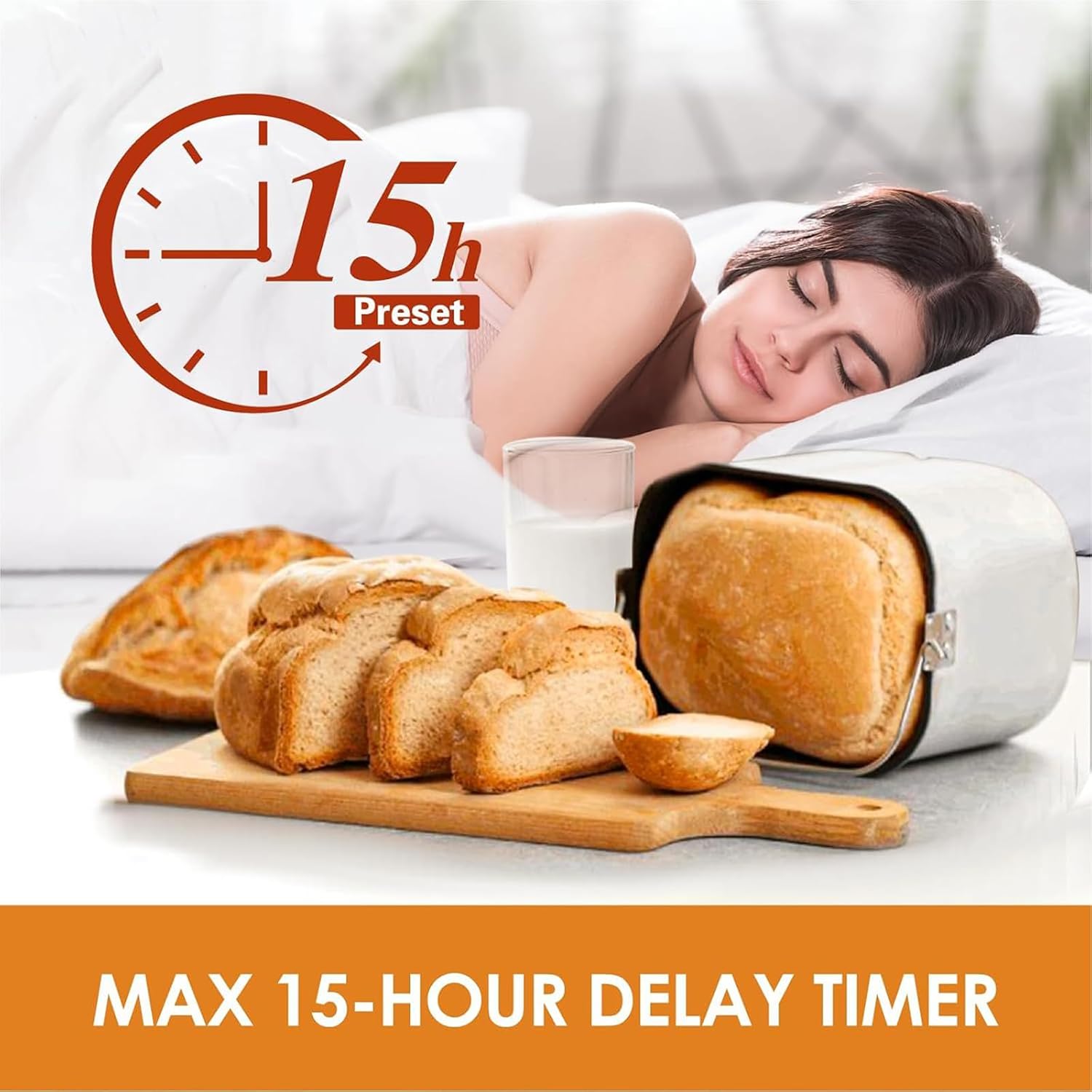Bread Maker Machine, Automatic Breadmaker, Electric Cooker Toaster Makers, Timer Setting + Keep Warm Setting with 15 Preset Menus, for Kitchen Baking Loaf Dough