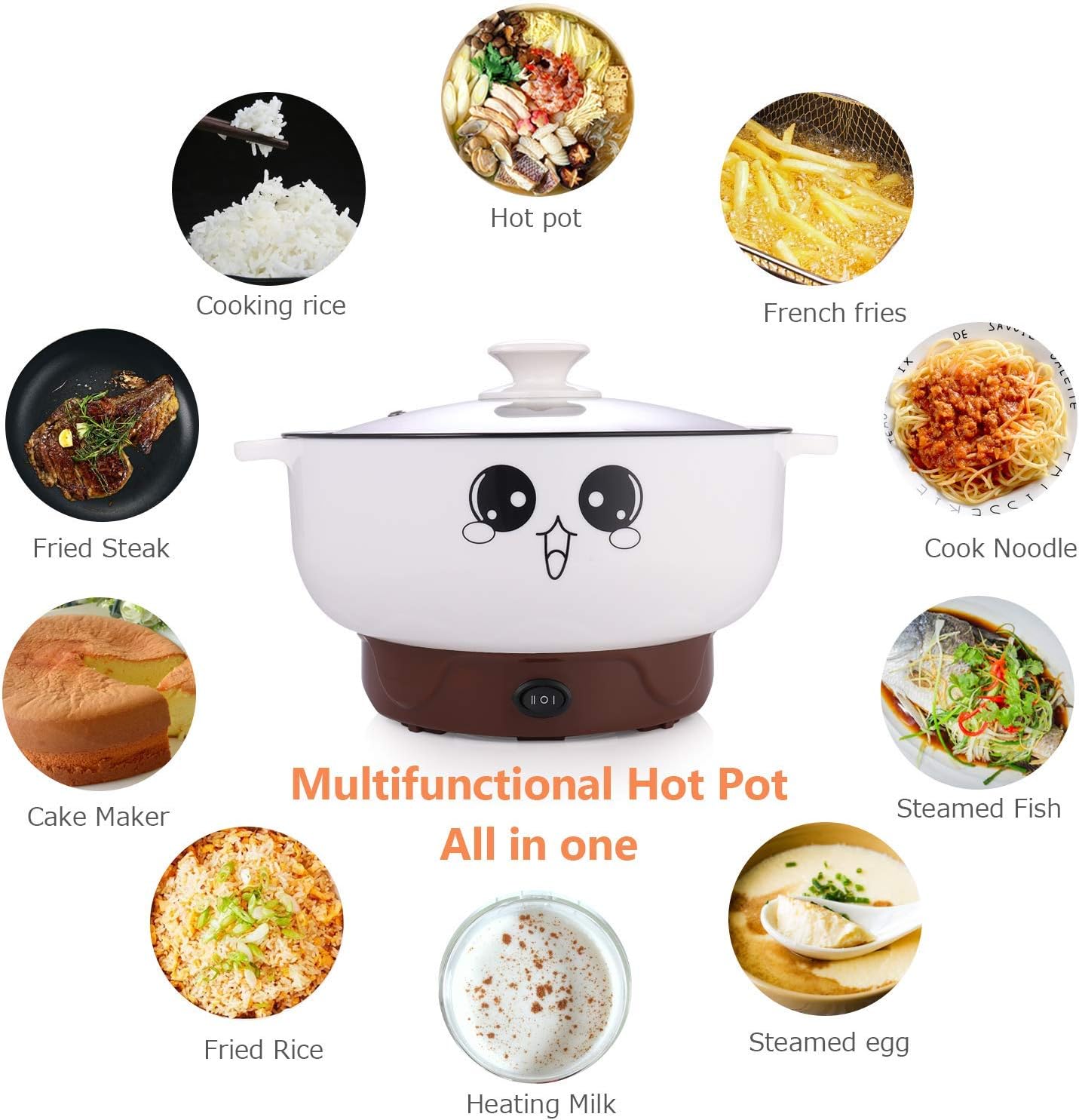 110V Multifunction Electric Skillet With lid,Non-Stick Mini Grill Pot & Wok & Stockpot,Suitable for Cook Rice Stew Soup Steamed Fish Boiled Egg Fried Steak. (3.6 L, with Steamer)