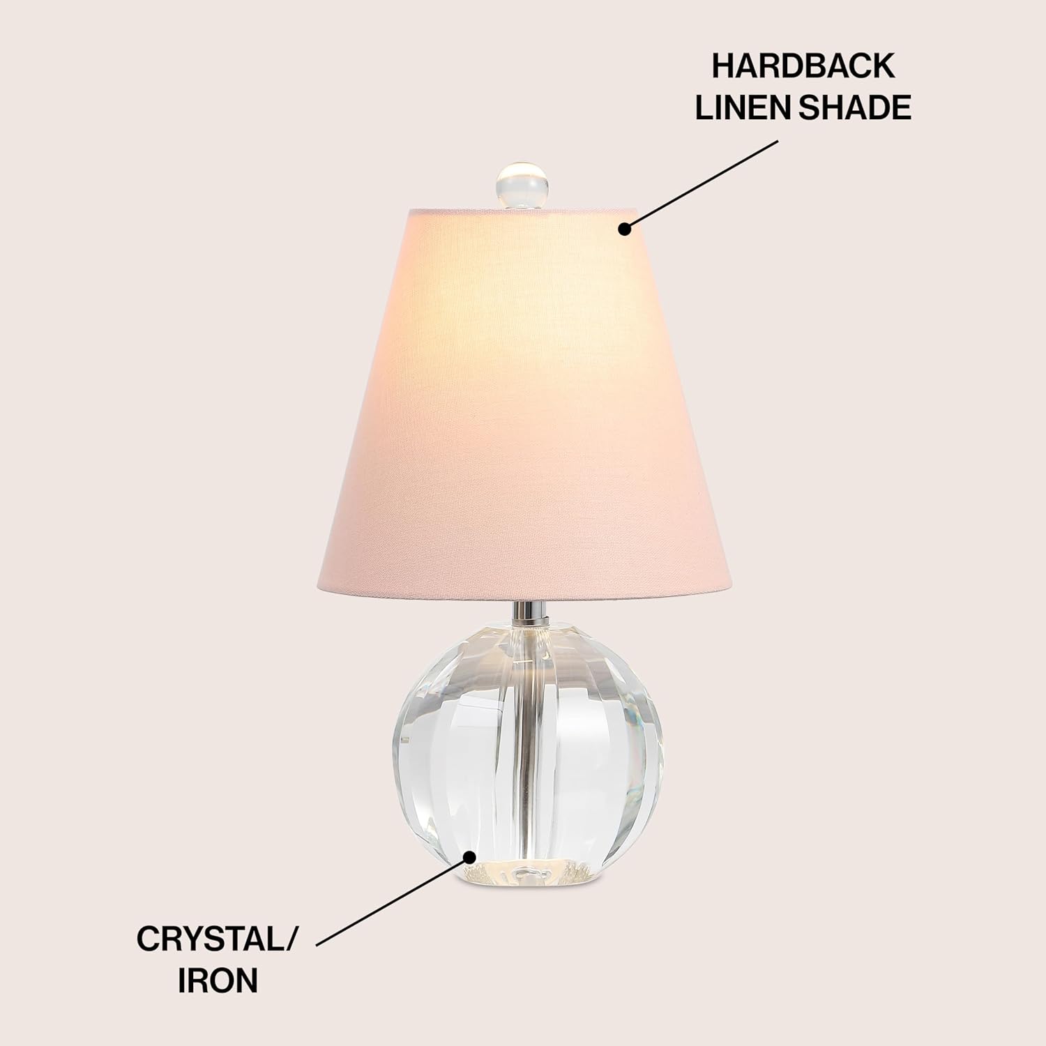 JONATHAN Y 16' Clear/Pink Crystal Ball LED Table Lamp, White Modern Bedside Lamp, with White Linen Empire Shade, Glam Orb Glass Nightstand Lamp for Living Room, LED Bulb (JYL2079C)