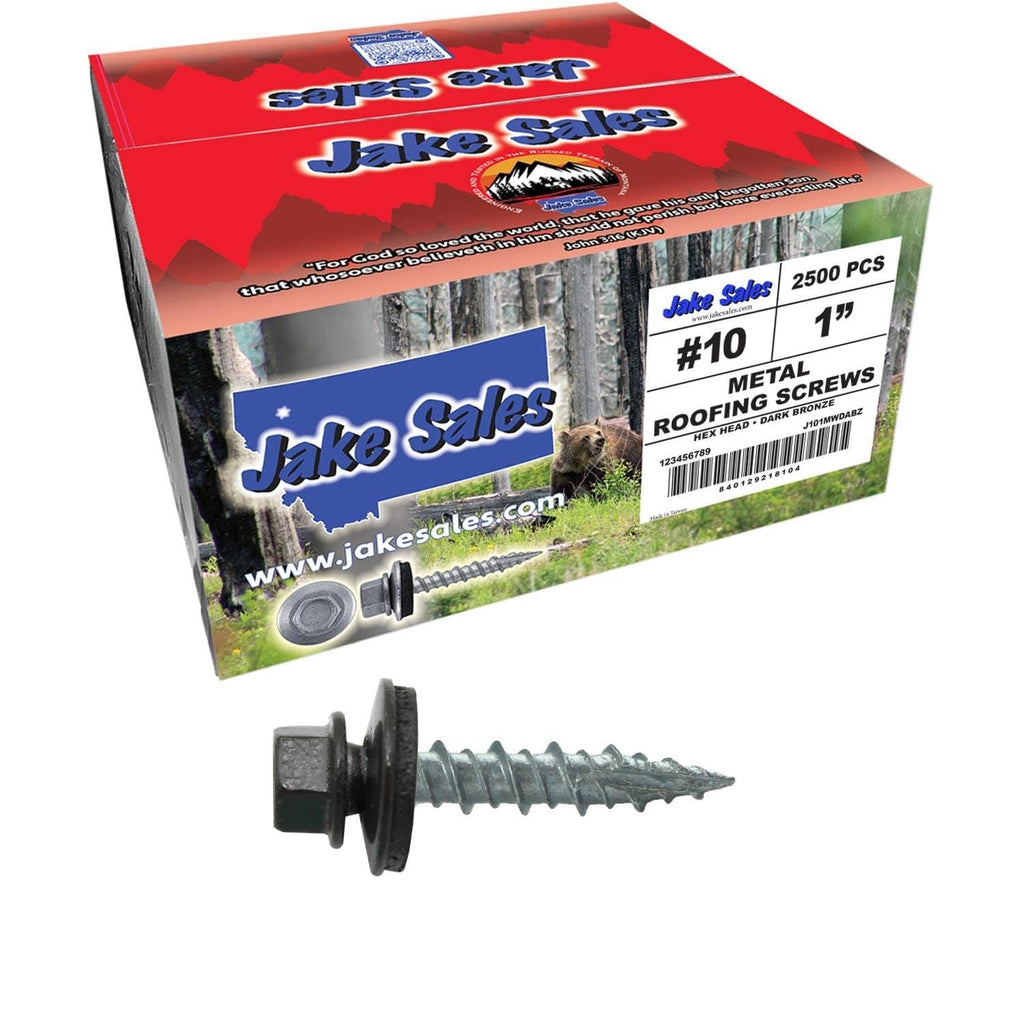10 x 1 Dark Bronze Metal Roofing Screws - Hex Washer Head- Self-Starting/Tapping - EPDM Washer. 10 X 250 Bags - 2,500 Screws
