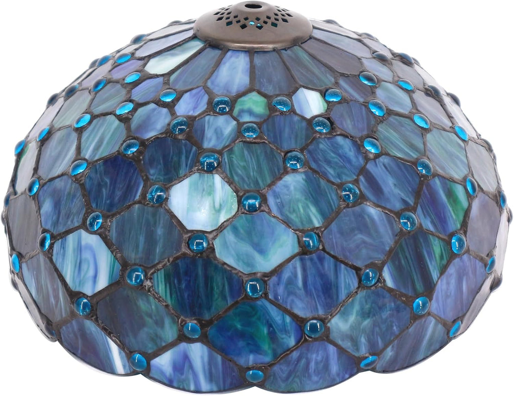 12 Inch Tiffany Stained Glass Lamp Shade Replacement Only (Blue) | Stained Glass Style Lampshade with Cap fit for Table lamp Pendant Light Ceiling Fixture