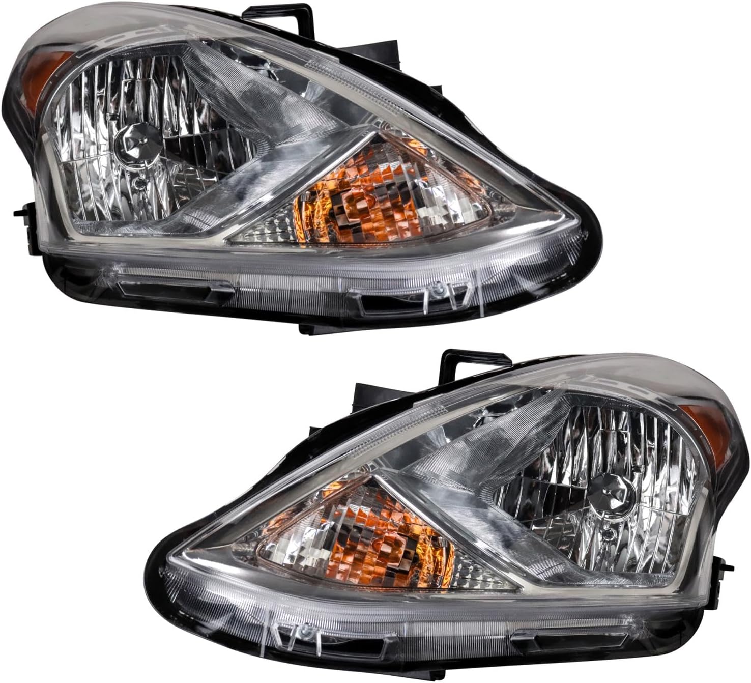 TRQ Driver and Passenger Side Headlight Assembly Set Compatible with 2015–2019 Nissan Versa