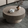 Round Coffee Table with Storage, Modern Wooden Coffee Table with Solid Wood Veneered, Circle Center Table Accent Tea Table for Living Room Apartment Small Space (31.5''L × 31.5''W × 14''H, Grey)